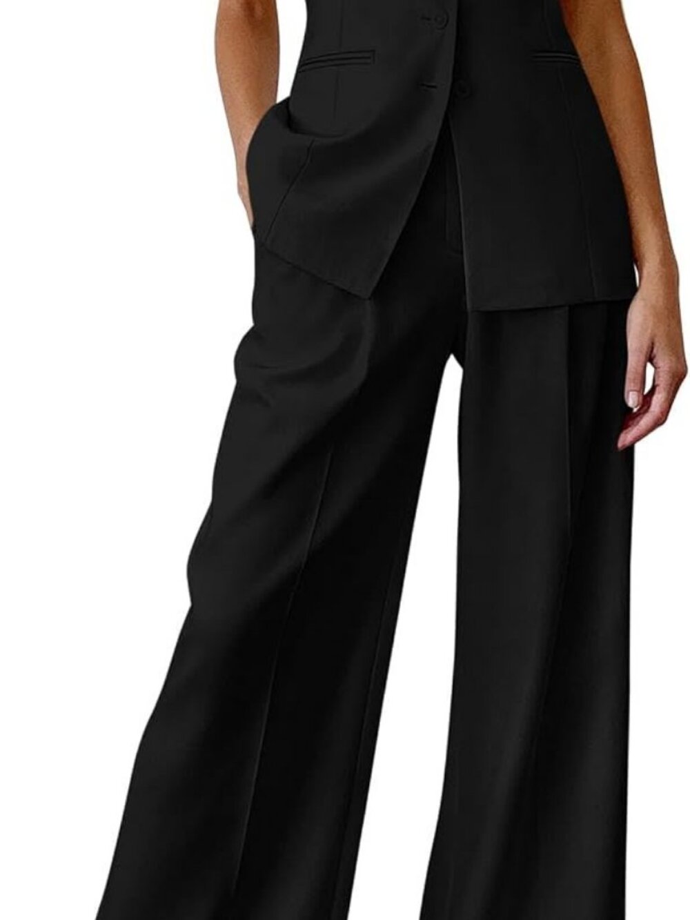 PRETTYGARDEN Vest Wide Leg Pantsuit Black S